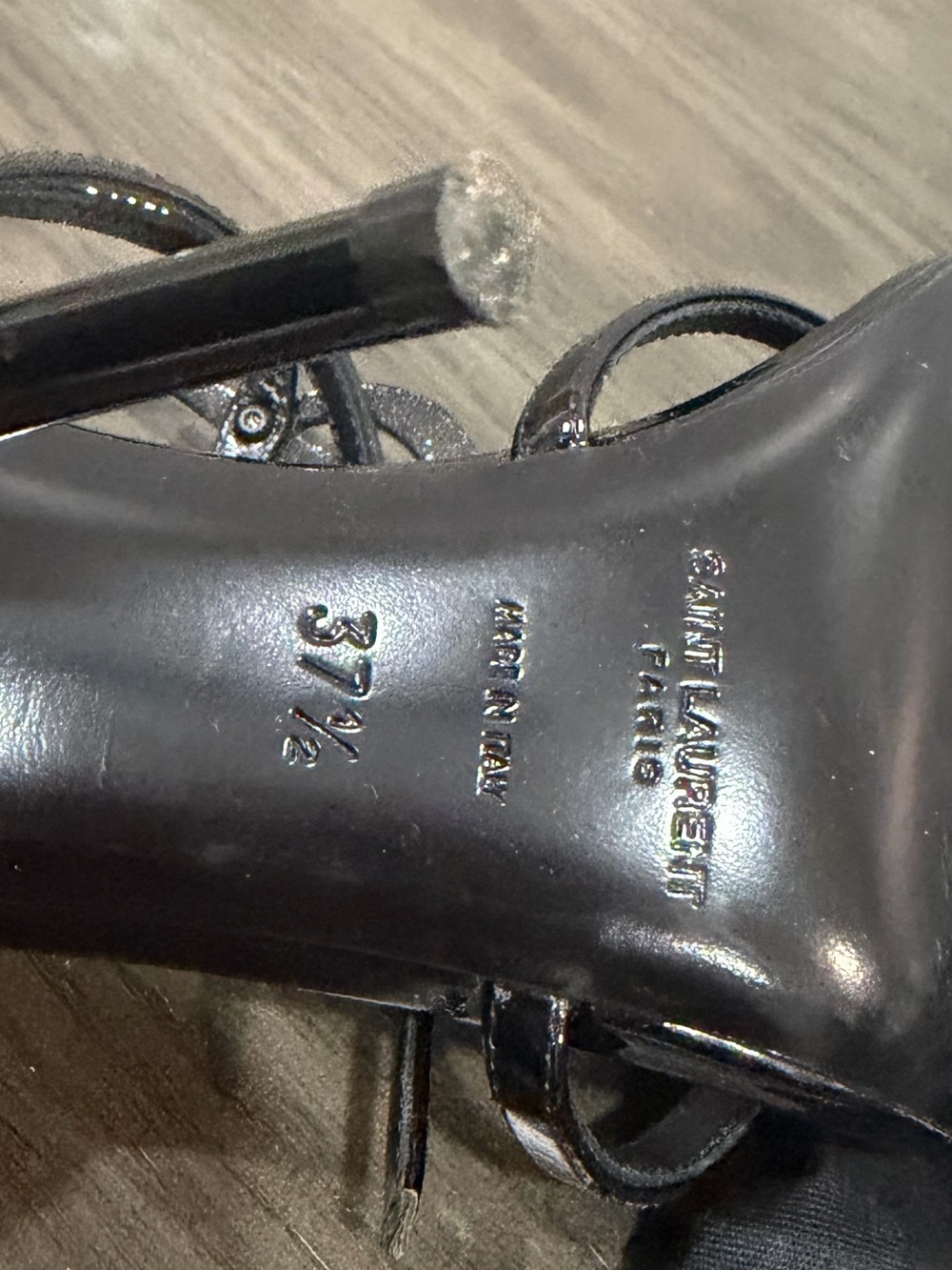 Saint Laurent Black Patent Leather Strappy Stiletto Sandals - Picture 7 of 7